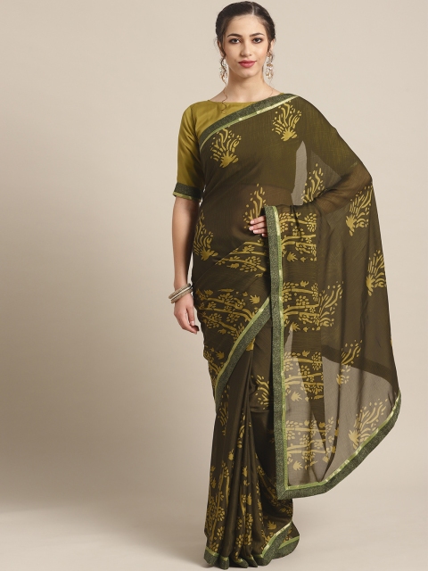 

Saree mall Olive Green & Mustard Yellow Printed Saree