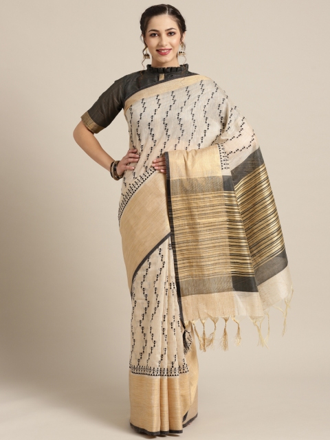 

Saree mall Beige & Black Embroidered Saree
