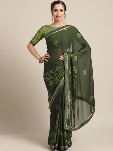 

Saree mall Green Printed Saree, Olive