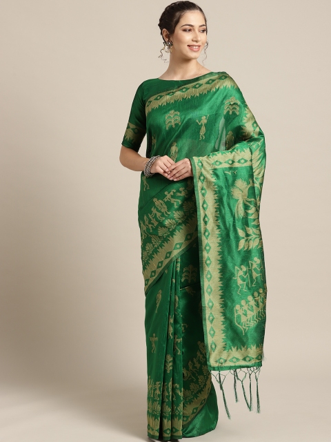 

Saree mall Green & Beige Woven Design Saree