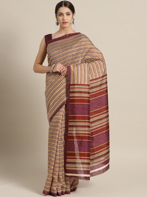 

Saree mall Cream-Coloured & Aubergine Striped Saree
