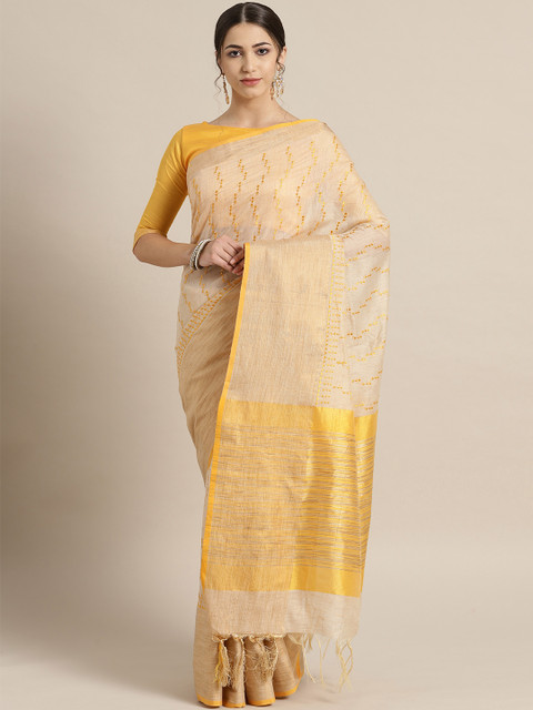 

Saree mall Beige & Mustard Yellow Embroidered Saree