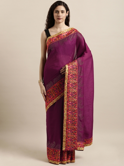 

Indian Women Burgundy & Red Poly Silk Solid Saree