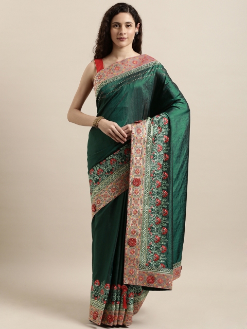 

Indian Women Green Solid Poly Silk Saree