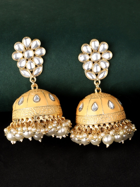 

Rubans Gold-Toned & Peach-Coloured Floral Jhumkas