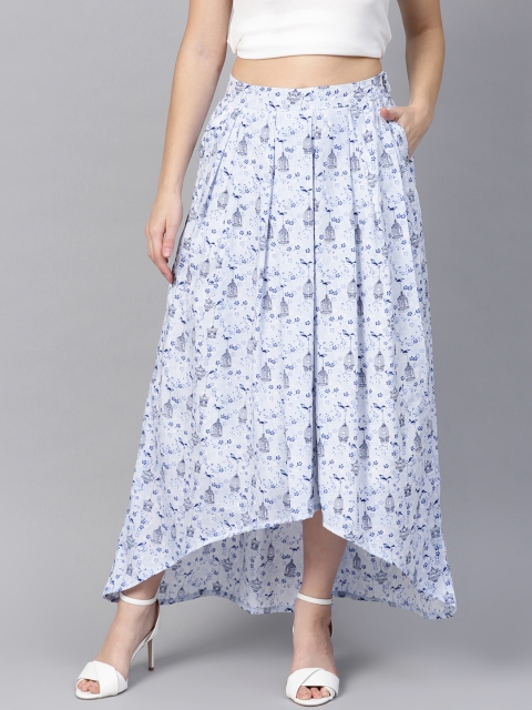 Inddus Women Blue Printed Flared High-low Maxi Skirt