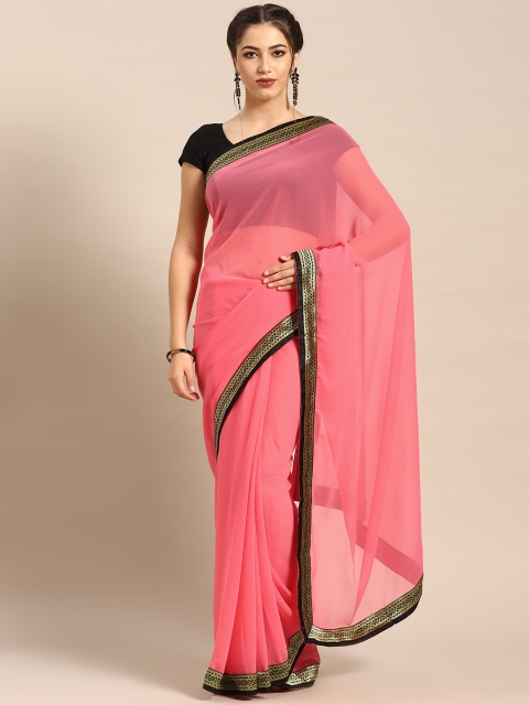 

7Rainbow Pink Solid Saree