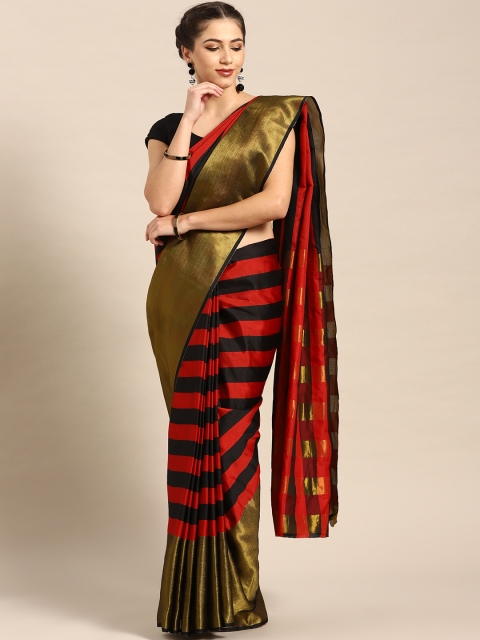 

7Rainbow Red Black Striped Woven Design Uppada Saree