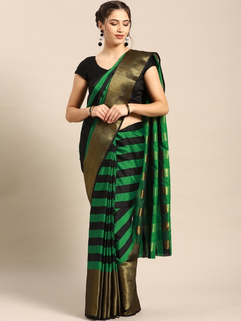 

7Rainbow Green Black Striped Woven Design Uppada Saree