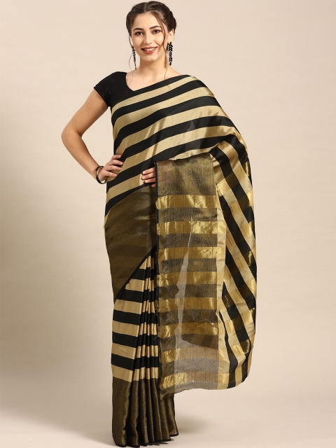

7Rainbow Beige Black Striped Woven Design Uppada Saree