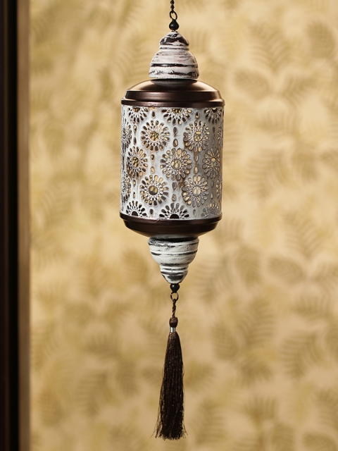 

Rustic Mughal Cylindrical' Handcrafted Hanging Tea-Light Holder In Iron, Brown