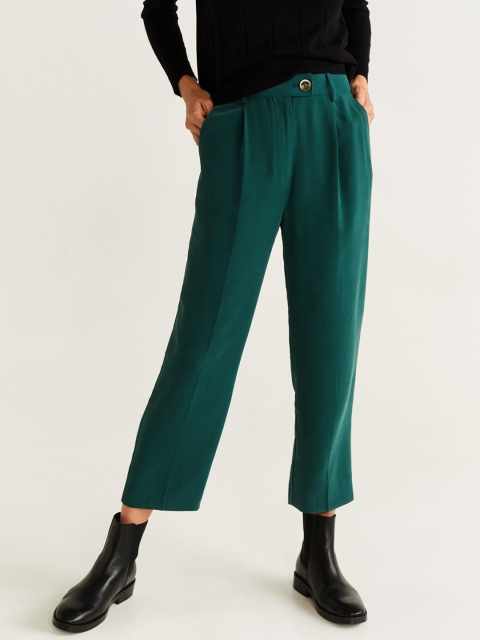 

MANGO Women Green Regular Fit Solid Cropped Smart Casual Trousers