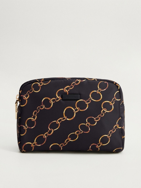 

MANGO Women Black & Mustard Yellow Chain Print Cosmetic Pouch