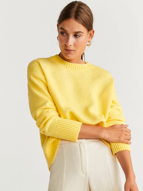 

MANGO Women Yellow Solid Sweater
