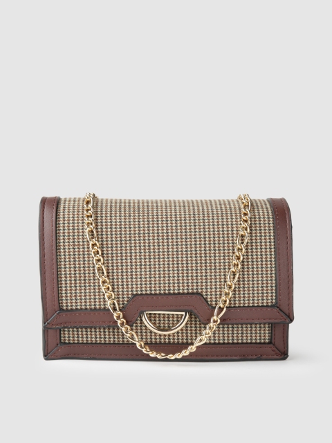 

MANGO Brown & Beige Houndstooth Patterned Sling Bag