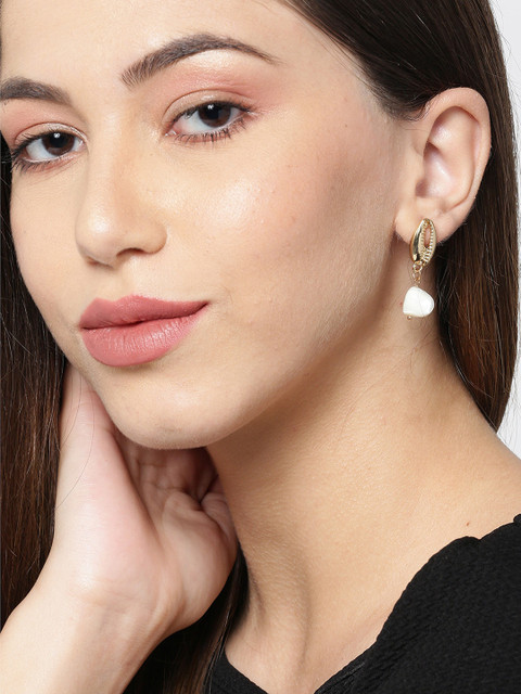 

Bellofox Gold-Toned & Off-White Beaded Contemporary Drop Earrings