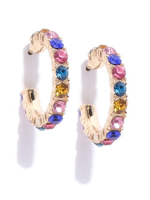 

Bellofox Multicoloured Stone Studded Circular Half Hoop Earrings, Multi