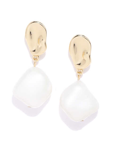 

Bellofox White & Gold-Toned Textured Contemporary Drop Earrings