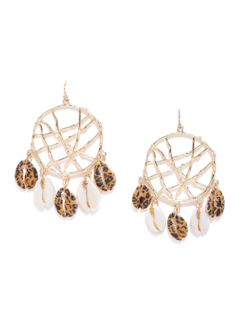 

Bellofox Gold-Toned & Brown Cowry Detail Circular Drop Earrings