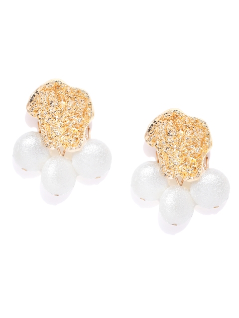 

Bellofox White & Gold-Toned Beaded Contemporary Drop Earrings