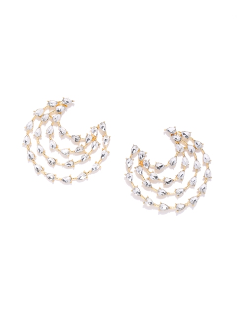 

Bellofox Gold-Toned Stone-Studded Crescent-Shaped Drop Earrings