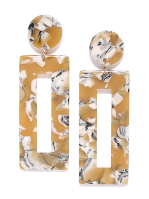 

Bellofox Mustard Yellow & Off-White Resin Print Geometric Drop Earrings