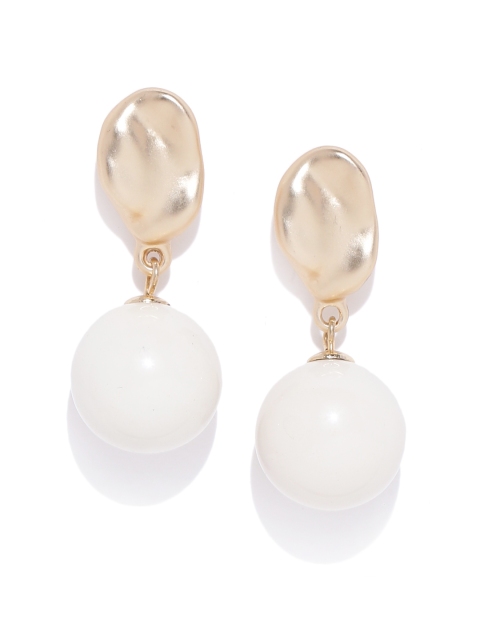 

Bellofox Gold-Toned & White Beaded Spherical Drop Earrings