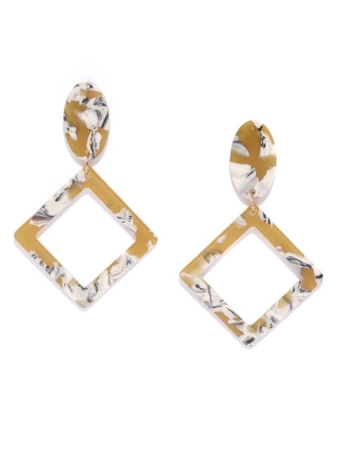 

Bellofox Mustard Yellow & Off-White Resin Print Geometric Drop Earrings