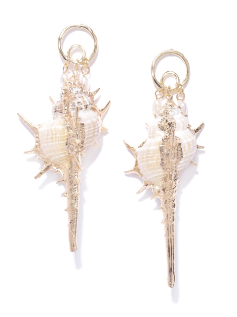 

Bellofox Off White Gold Plated Beaded Shell Shaped Drop Earrings