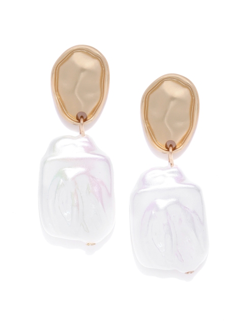 

Bellofox White & Gold-Toned Beaded Contemporary Drop Earrings