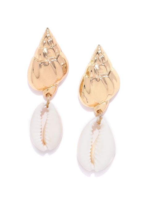 

Bellofox Gold-Toned & Off-White Contemporary Cowry Drop Earrings