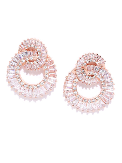 

Bellofox Rose Gold-Toned Stone Studded Circular Drop Earrings