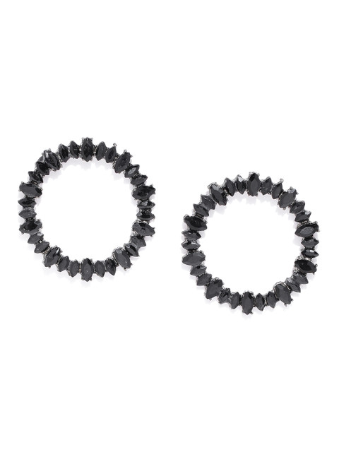 

Bellofox Black Stone Studded Circular Drop Earrings