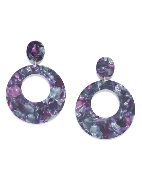

Bellofox Purple & Grey Marble Finish Circular Drop Earrings
