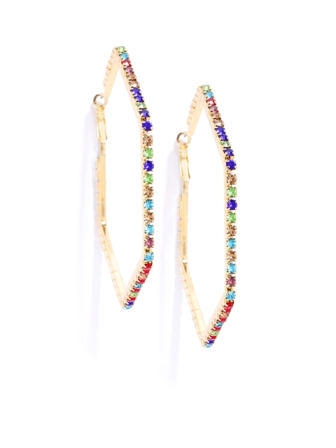 

Bellofox Multicoloured Stone Studded Geometric Hoop Earrings, Multi