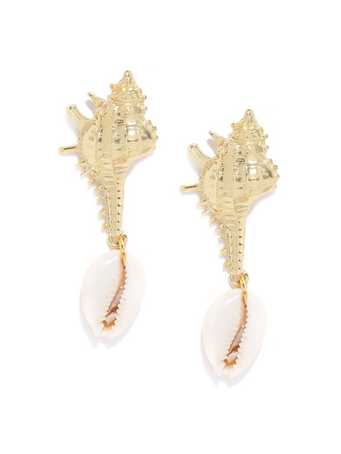 

Bellofox Gold-Toned & Off-White Contemporary Cowry Drop Earrings
