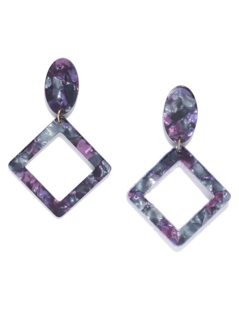 

Bellofox Purple & Charcoal Grey Resin Print Geometric Drop Earrings