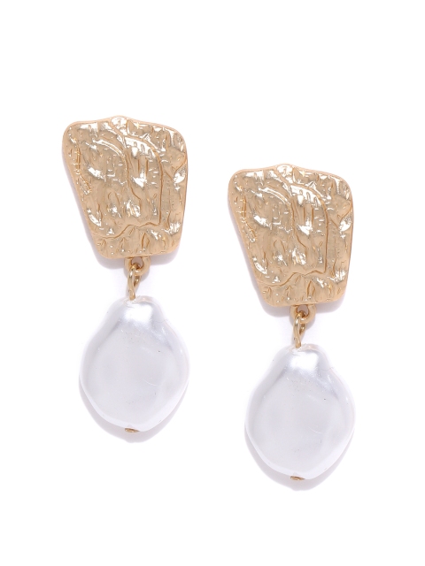 

Bellofox Gold-Toned & White Beaded Contemporary Drop Earrings
