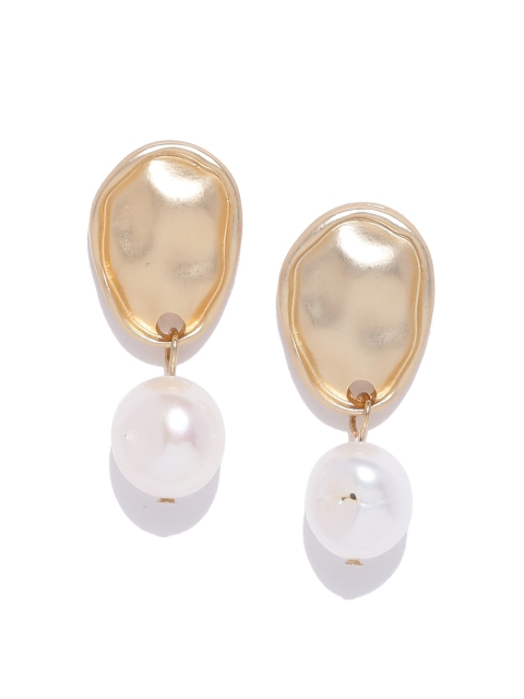 

Bellofox White & Gold-Toned Beaded Contemporary Drop Earrings