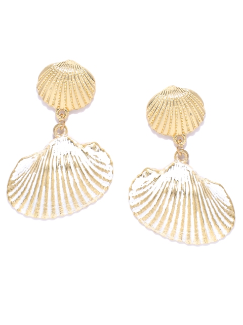 

Bellofox Gold-Toned & White Sea-Shell Textured Contemporary Drop Earrings