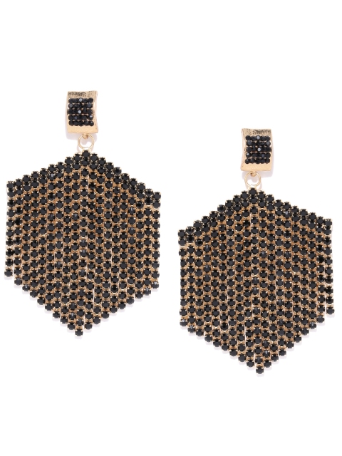 

Bellofox Black & Gold-Toned Stone Studded Chandelier Geometric Drop Earrings