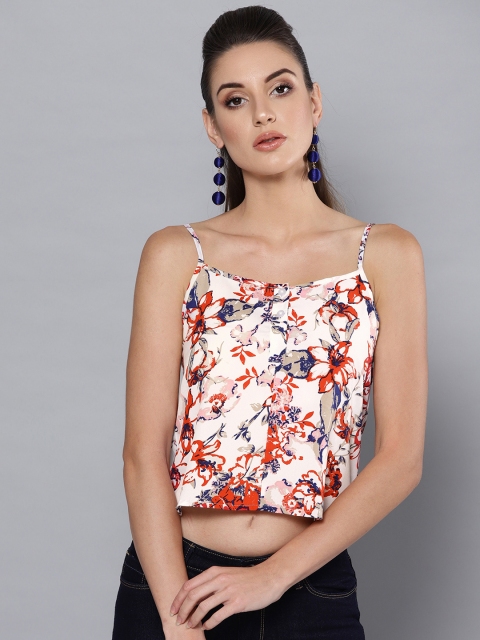 

Trend Arrest Women White & Red Floral Print Cropped Regular Top