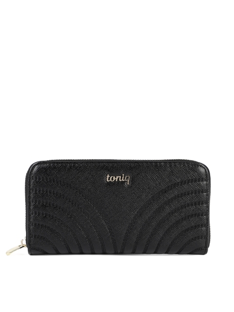 

ToniQ Women Black Textured Zip Around Wallet