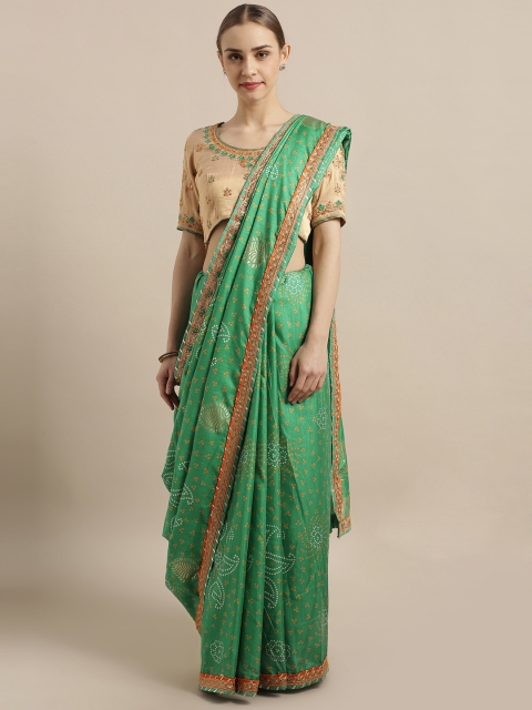 

Kvsfab Green & Gold-Toned Silk Blend Embroidered Saree