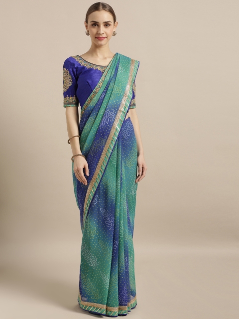 

Kvsfab Green & Blue Poly Georgette Printed Saree
