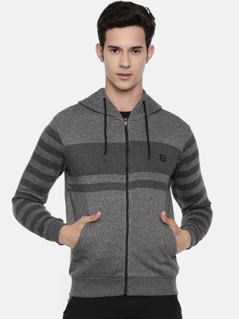 

Proline Active Men Charcoal Grey Melange Striped Hooded Sweatshirt