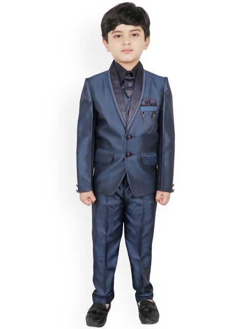 

SG YUVRAJ Boys Blue & Black Solid Single-Breasted Suit