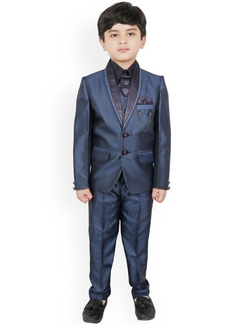 

SG YUVRAJ Boys Blue & Black Solid Single-Breasted Suit