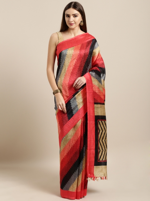

Rajnandini Multicoloured Linen Blend Printed Leheriya Saree, Multi