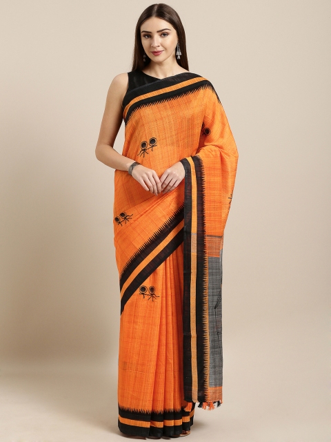 

Rajnandini Orange & Black Linen Blend Printed Saree